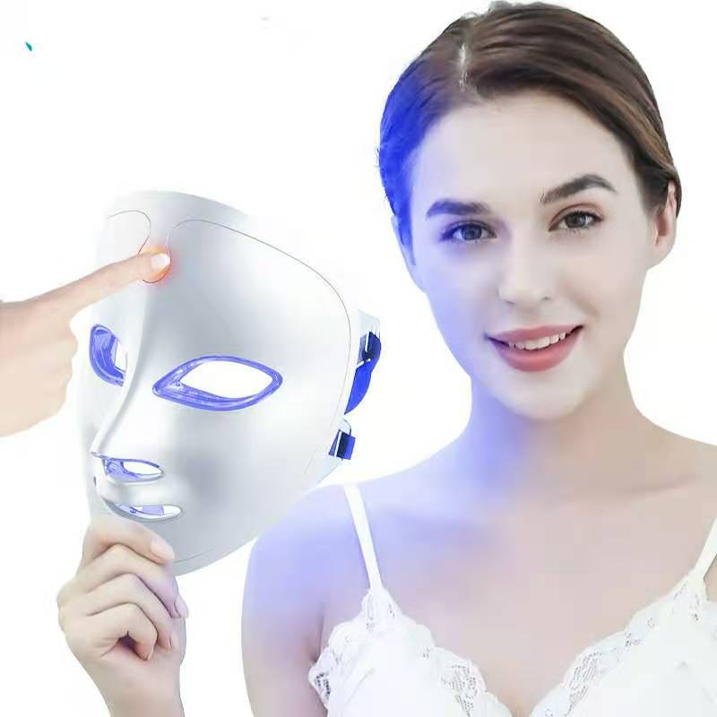 7 цвята леки преносими лице LED маска терапия на светлинна терапия за домашна употреба, LED светлинна терапия Маска за грижа за кожата - Синя&Червена светлина за акне фотонен маска - Корея PDT технология за намаляване на акне